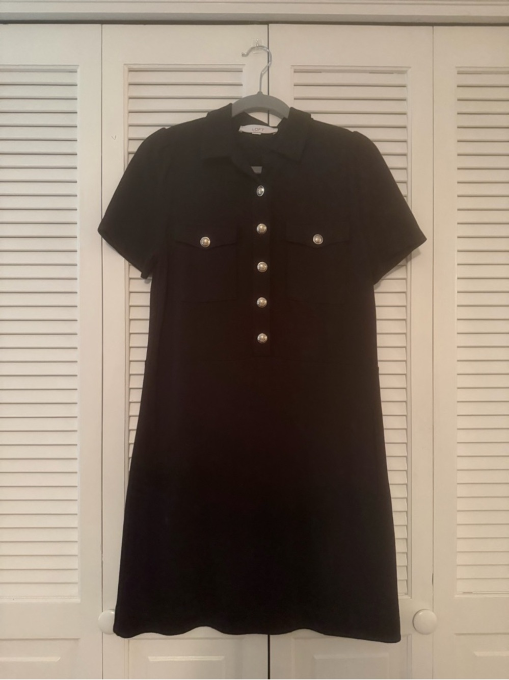 LOFT Black Polo Mini Dress with Pearl-Style Buttons